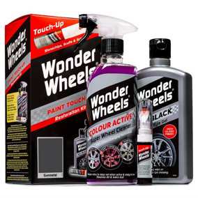 Wonder Wheels Clean & Touch Up Kit Gun Metal Grey Wheel Cleaner Tyre Gel x 3