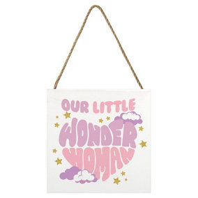 Wonder Woman Little Wooden Plaque Purple/Pink/Gold (20cm x 20cm)