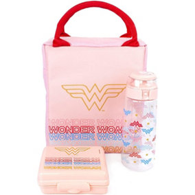 Wonder Woman Rectangular Lunch Bag Set (Pack of 3) Pink (One Size)