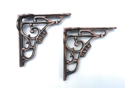 Wonderful Antique Copper 5X5'' Wall Shelf Brackets From A GNER STEAM RAILWAY CARRIAGE (1PAIR) - Cast Iron