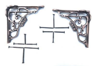 Wonderful Antique Copper 5X5'' Wall Shelf Brackets From A GNER STEAM RAILWAY CARRIAGE (1PAIR) - Cast Iron