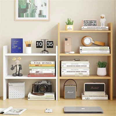 Wood 4 tier Desktop Shelf Bookcase Tabletop Storage Rack Organizer ...