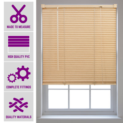 Wood Accent PVC Venetian Blind Free Cut Service by Furnished - Natural Colour Pallet (W)165cm x (L)210cm