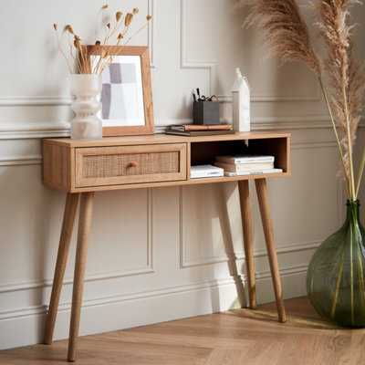 Wood and cane rattan Scandistyle console table 100x30x81cm Boheme