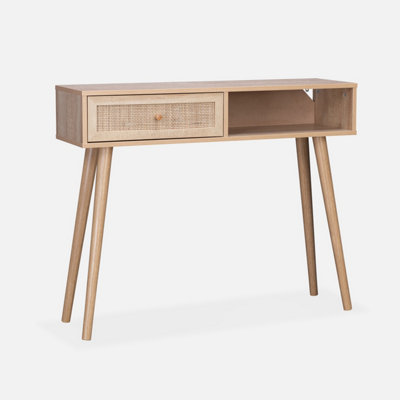 Wood and deals cane console table