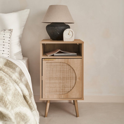 Wood and rounded cane rattan bedside table 40x39x65.8cm Eva 1 cupboard