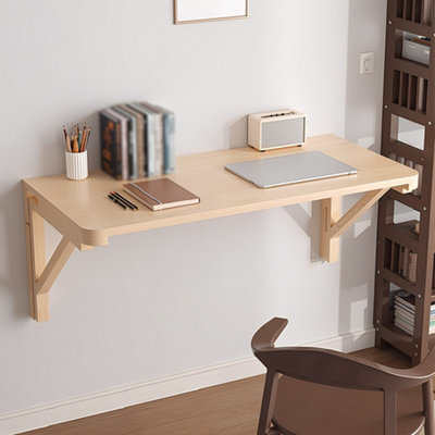 Wood Color Wall Mounted Folding Table with Wooden Stand 70cm W x 40cm D