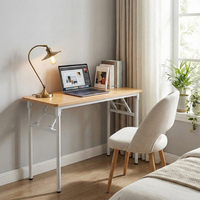 Wood Colour Folding Office Desk with Adjustable Foot Pads, 100cm W x 40cm D x 75cm H