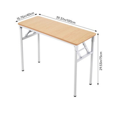 Wood Colour Folding Office Desk with Adjustable Foot Pads, 100cm W x 40cm D x 75cm H