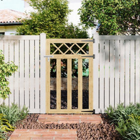 Wood Colour Outdoor Cross Top Wooden Garden Gate Pedestrian Fence Yard Door with Accessory Kit,76cm x 120cm