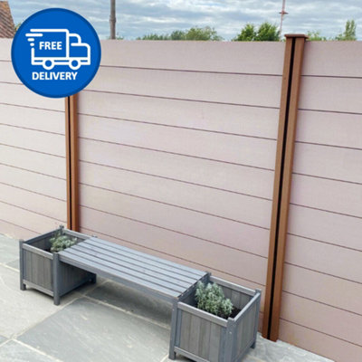 Wood Composite Fencing Kit Includes Boards, Posts and Post Tops - x1 Bay Brown/Light Brown