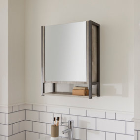 Wood Effect and Grey Bathroom Mirrored Cabinet