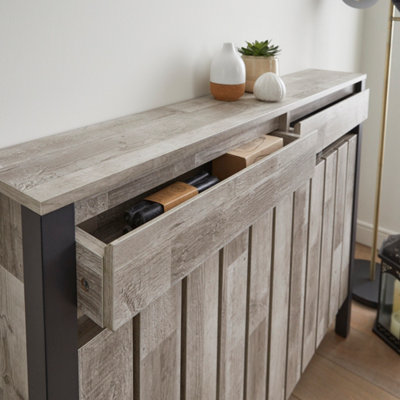 Wood Effect and Grey Medium Radiator Cover - 3