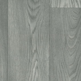 Wood Effect Anti-Slip Grey Vinyl Flooring For LivingRoom, Kitchen, 2mm Thick Cushion Backed Vinyl Sheet-7m(23') X 4m(13'1")-28m²