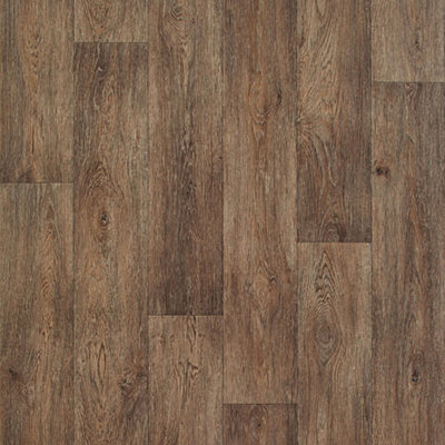 Wood Effect Brown Anti-Slip Vinyl Flooring For LivingRoom, Hallways, Kitchen, 2.3mm Thick Vinyl Sheet-1m(3'3") X 2m(6'6")-2m²