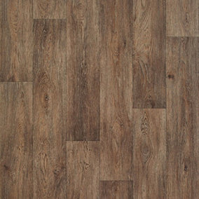 Wood Effect Brown Anti-Slip Vinyl Flooring For LivingRoom, Hallways, Kitchen, 2.3mm Thick Vinyl Sheet-1m(3'3") X 2m(6'6")-2m²