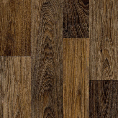 Wood Effect Dark Brown Non Slip Vinyl Flooring For LivingRoom, Kitchen, 2.8mm Cushion Backed Vinyl Sheet-1m(3'3") X 2m(6'6")-2m²