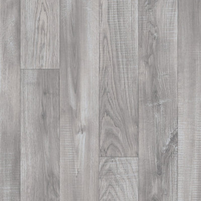 Wood Effect Grey Anti-Slip Vinyl Flooring For LivingRoom, Kitchen, 2.8mm Cushion Backed Vinyl Sheet -7m(23') X 4m(13'1")-28m²