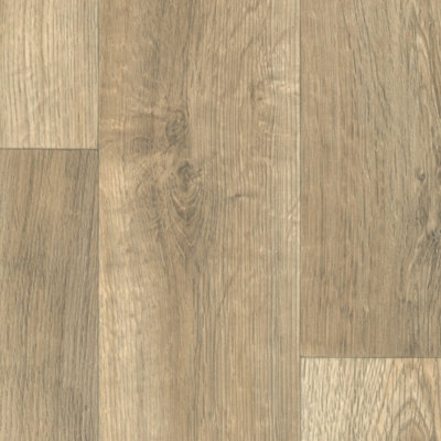 Wood Effect Light Brown Vinyl Flooring For LivingRoom, Kitchen, 3.8mm Thick Cushion Backed Vinyl Sheet -5m(16'4") X 3m(9'9")-15m²