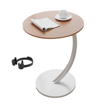 Wood Effect & White C-Shape Side Table - Sofa End Table Laptop Desk - 60cm High