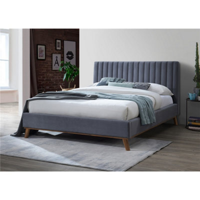 Wood Footed Dark Grey Fabric Bed Frame - King Size 5ft