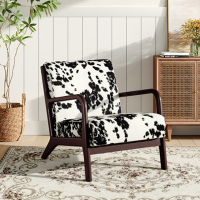 Wood Frame Black and White Spots Velvet Upholstered Recliner Chair Armchair