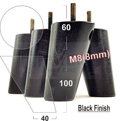 Wood Furniture Feet 100mm High Black Replacement Furniture Legs Set Of 4 Sofa Chair Stool M8