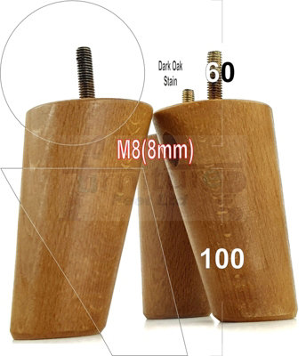 Wood Furniture Feet 100mm High Dark Oak Stain Replacement Furniture Legs Set Of 4 Sofa Chair Stool M8