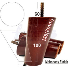 Wood Furniture Feet 100mm High Mahogany Replacement Furniture Legs Set Of 4 Sofa Chair Stool M8