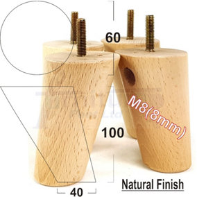 Wood Furniture Feet 100mm High Natural Replacement Furniture Legs Set Of 4 Sofa Chair Stool M8