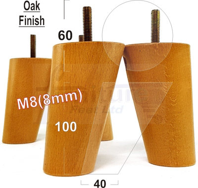Wood Furniture Feet 100mm High Oak Replacement Furniture Legs Set Of 4
