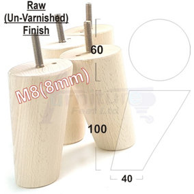 Wood Furniture Feet 100mm High Raw Replacement Furniture Legs Set Of 4 Sofa Chair Stool M8