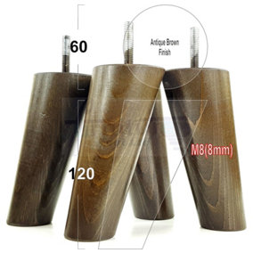 Wood Furniture Feet 120mm High Antique Brown Replacement Furniture Legs Set Of 4 Sofa Chair Stool M8