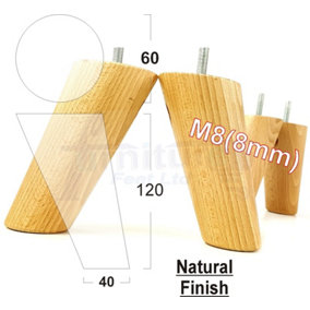 Wood Furniture Feet 120mm High Natural Replacement Furniture Legs Set Of 4 Sofa Chair Stool M8