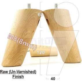 Wood Furniture Feet 120mm High Raw Replacement Furniture Legs Set Of 4 Sofa Chair Stool M8