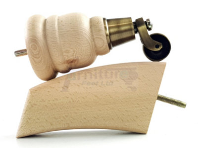 WOOD FURNITURE FEET 2x WITH CASTORS 2x CURVED BACK REPLACEMENT LEGS FOR SOFAS CHAIRS STOOLS SETTEES M8 RJB165