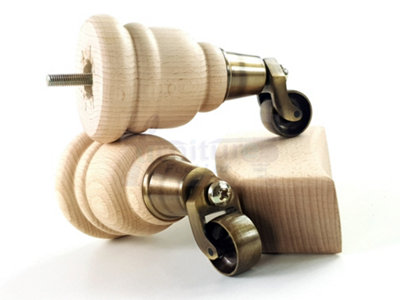 WOOD FURNITURE FEET 2x WITH CASTORS 2x CURVED BACK REPLACEMENT LEGS FOR SOFAS CHAIRS STOOLS SETTEES M8 RJB165