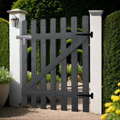 Wood Garden Fence Gate, 90x120cm, with 2 Hinges and 1 Latch Lock, Grey Finish