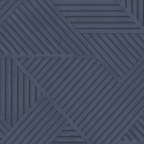 Wood Geometric Wallpaper Navy Holden 13201