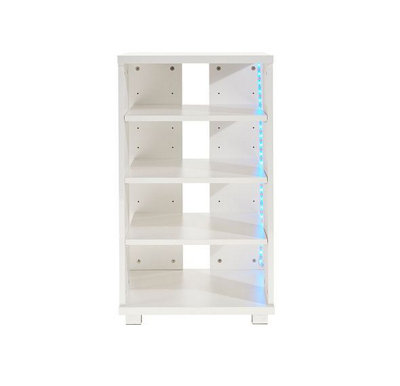 Wood Gloss White Hi Fi AV Rack Unit Cabinet with LED Lights 50 x 50 x 87cm