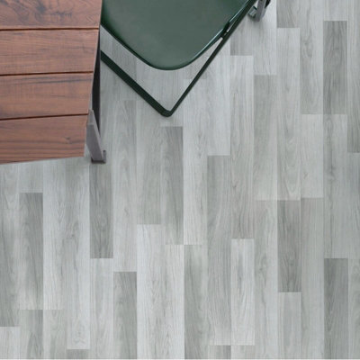 Wood Grain Effect Vinyl Flooring Self Adhesive Floor Planks Floor Tiles,Grey,5m² Pack of 36