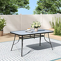 Wood Grain Rectangle Outdoor Dining Table with Umbrella Hole All Weather Outdoor Table for Garden 1500mm(L)