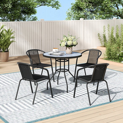 Wood Grain Round Outdoor Dining Table with Umbrella Hole All Weather Outdoor Table for Garden 800mm(L)