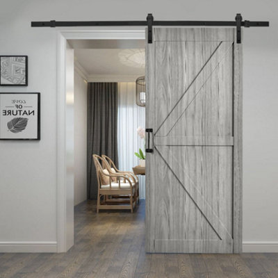 Wood Grain Sliding Internal Door Indoor Door Barn Door 213cm H x 91cm W with Steel Sliding Hardware Kit 183cm