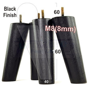 Wood Legs Black 160mm High Set Of 4 Angled Replacement Furniture Feet Settee Chairs Sofas Footstools M8