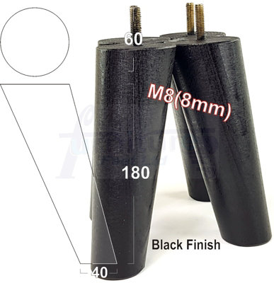 Wood Legs Black 180mm High Set Of 4 Replacement Angled Furniture Legs