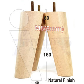 Wood Legs Natural 160mm High Set Of 4 Angled Replacement Furniture Feet Settee Chairs Sofas Footstools M8