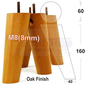 Wood Legs Oak 160mm High Set Of 4 Angled Replacement Furniture Feet Settee Chairs Sofas Footstools M8
