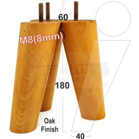 Wood Legs Oak 180mm High Set Of 4 Replacement Angled Furniture Legs Set Of 4 Sofas Chairs Stools M8