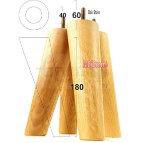 Wood Legs Oak Stain 180mm High Set Of 4 Replacement Angled Furniture Legs Set Of 4 Sofas Chairs Stools M8